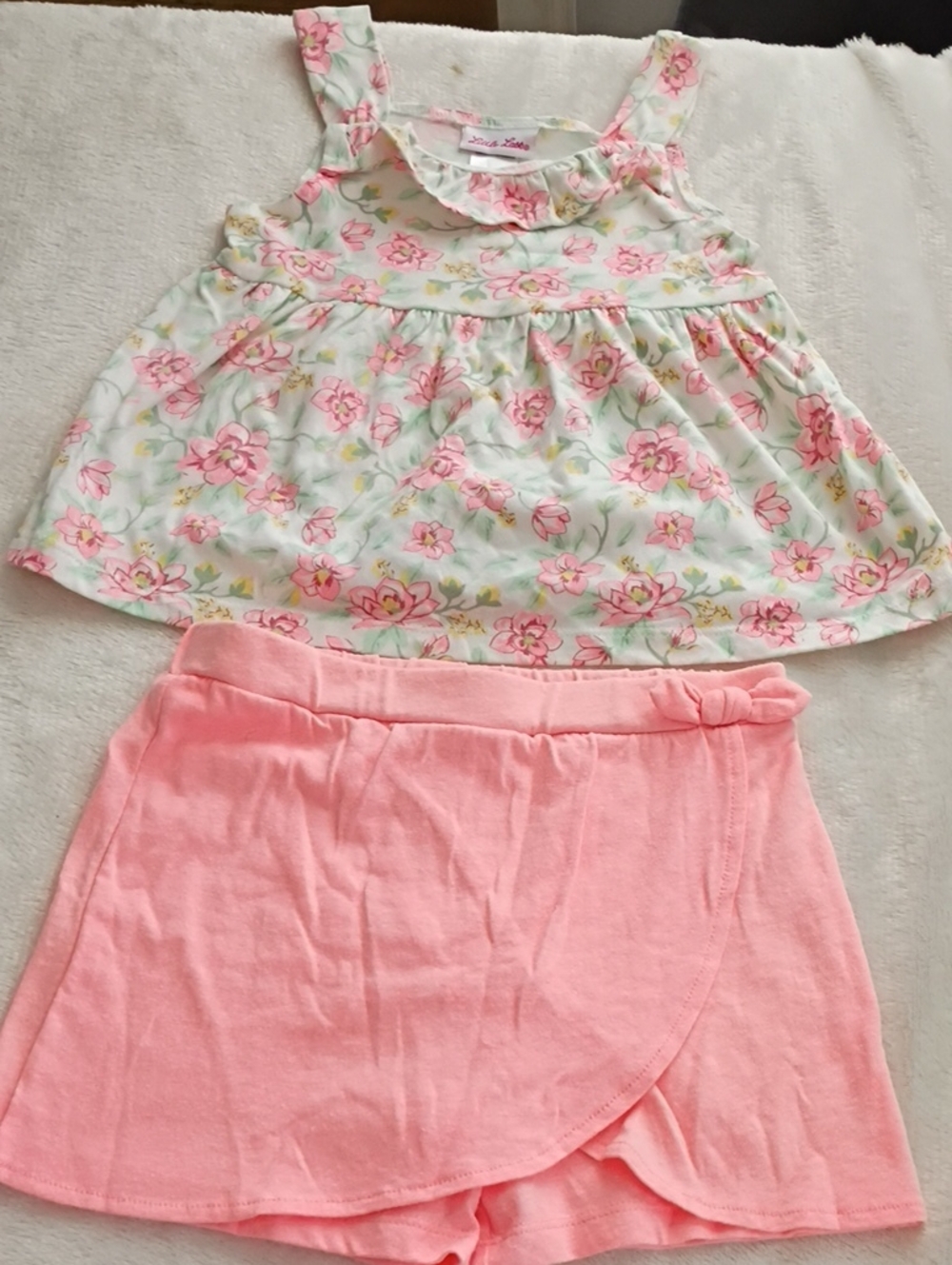 Little Lass Floral Tank Top and Pink Skort Set - Pink, Green, White